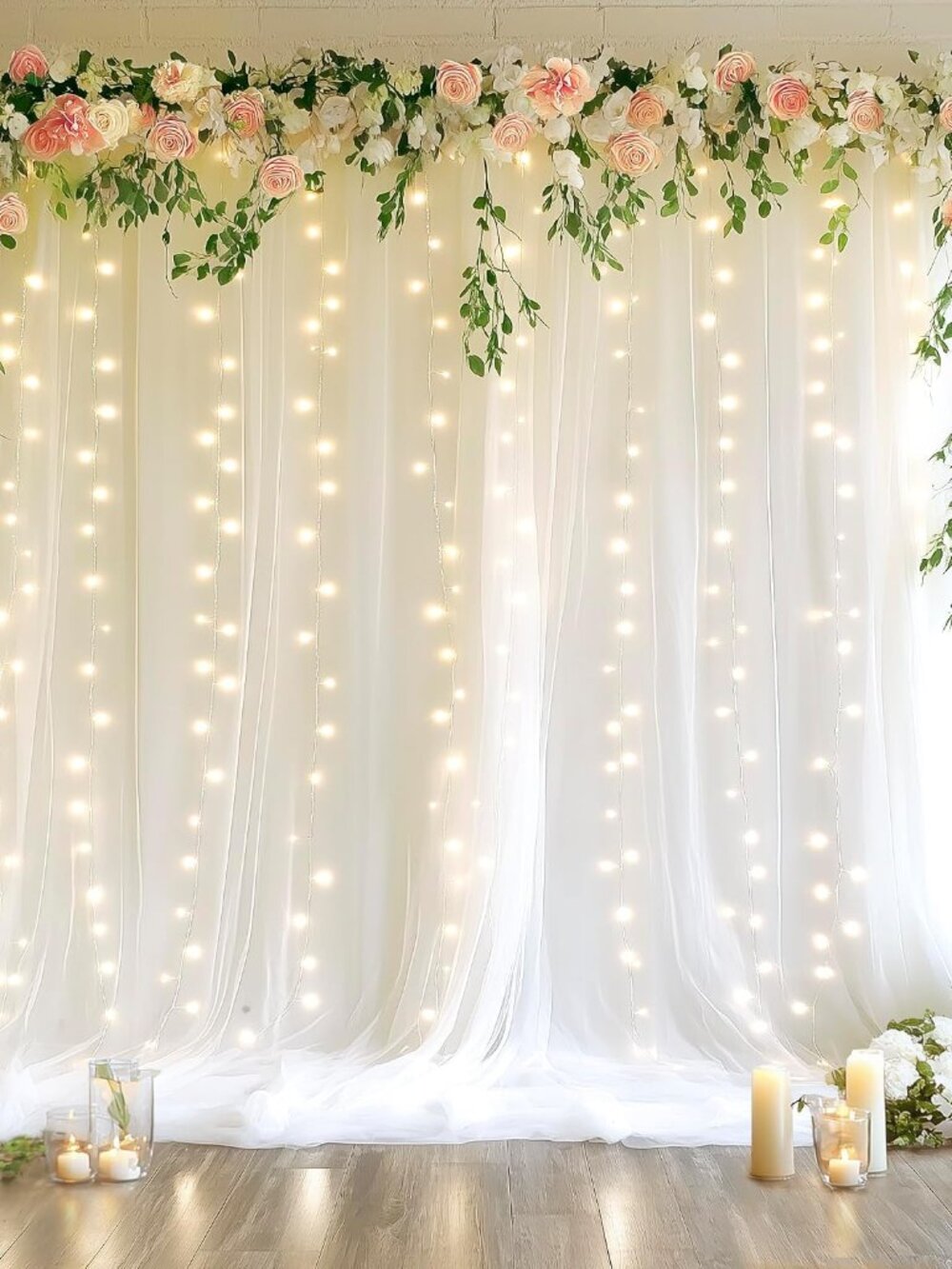 Tulle Backdrop Curtains with Lights 10x8ft Sheer White Curtain